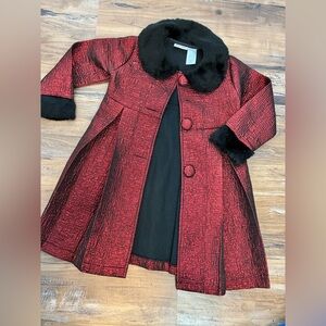 Blueberi Boulevard S Kids Girls Coat Elegant Red Black Pleated Faux Fur Sparkle